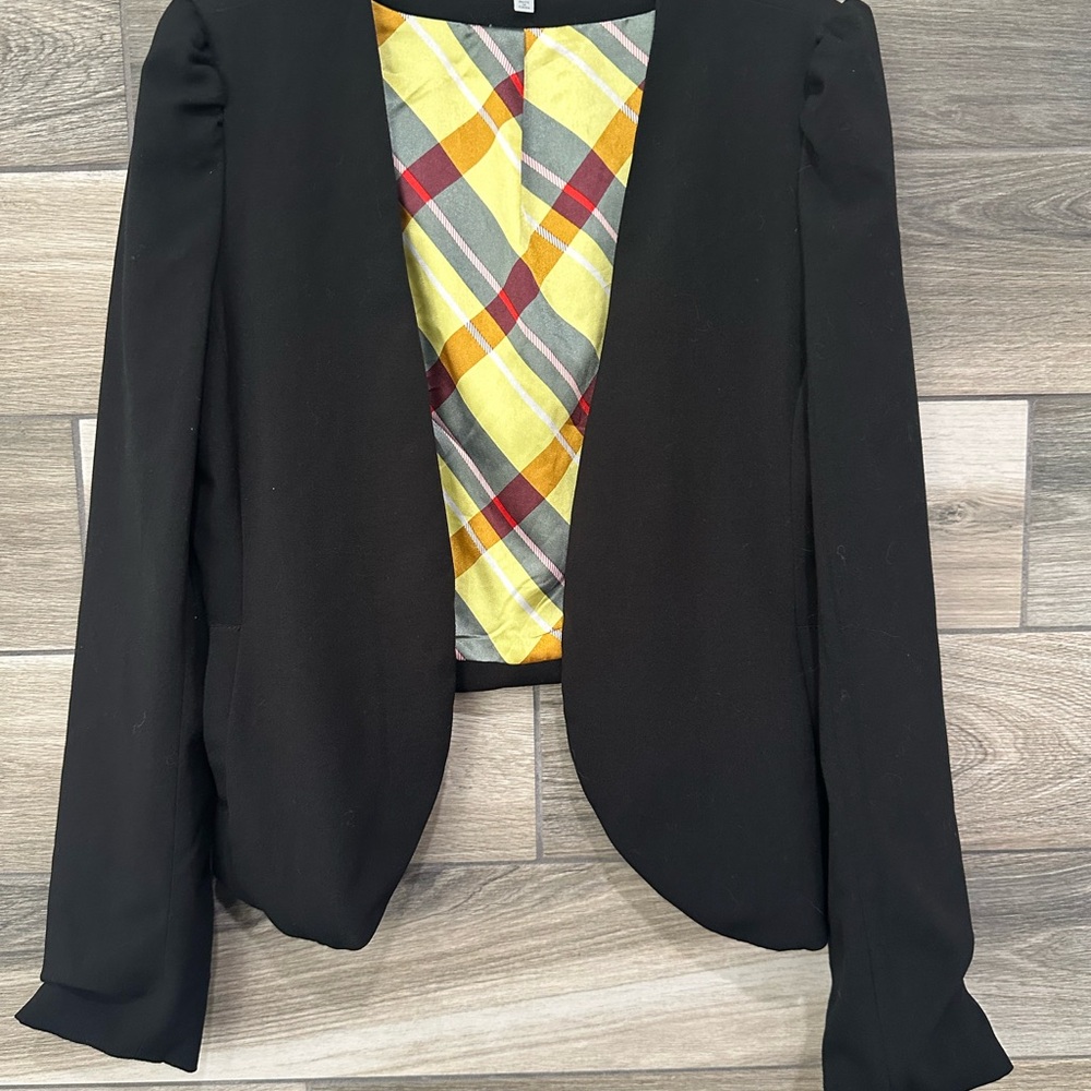 Charlotte Russe Black Blazer with Colorful Plaid Lining